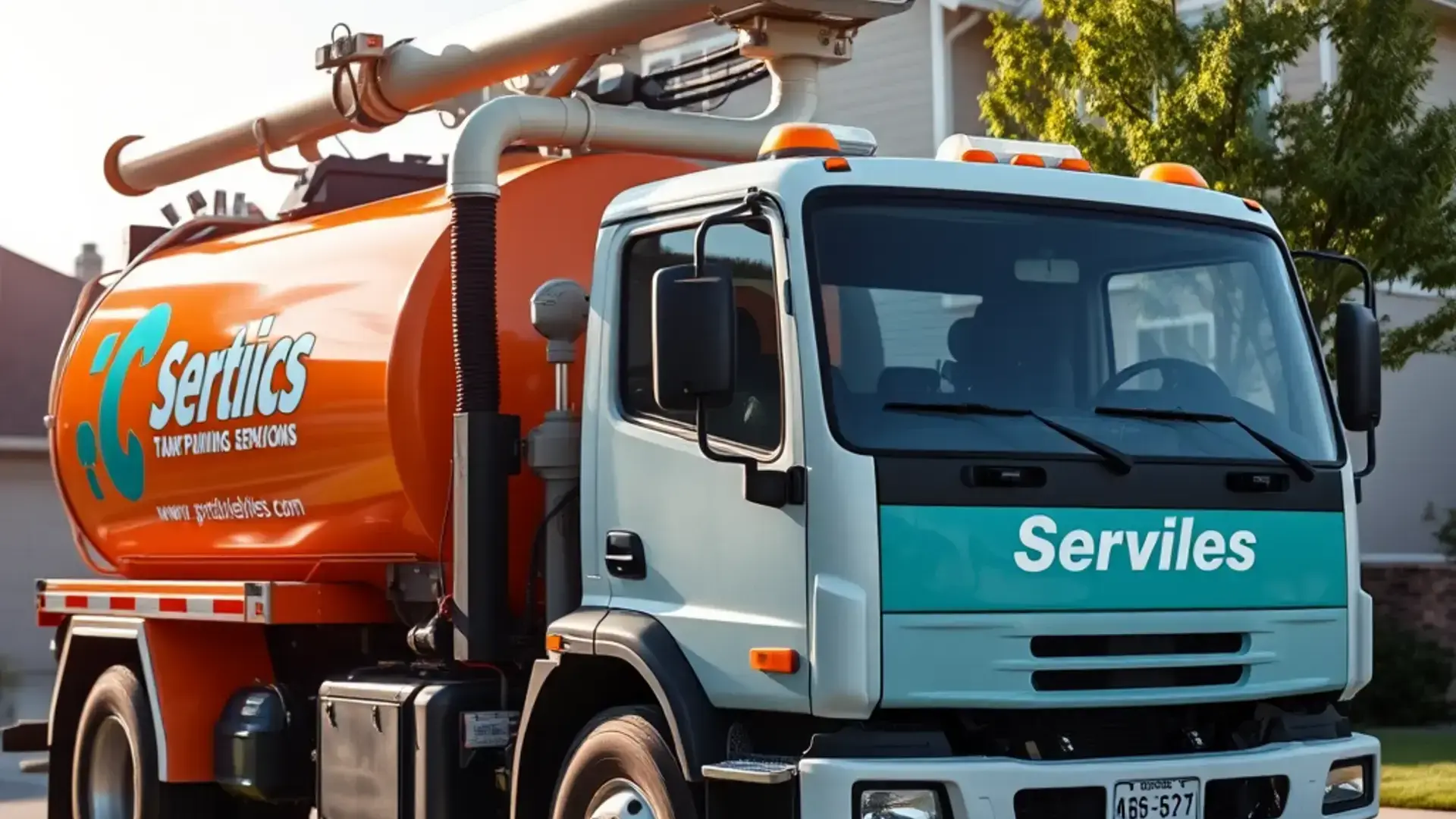 Professional septic tank pumping service truck